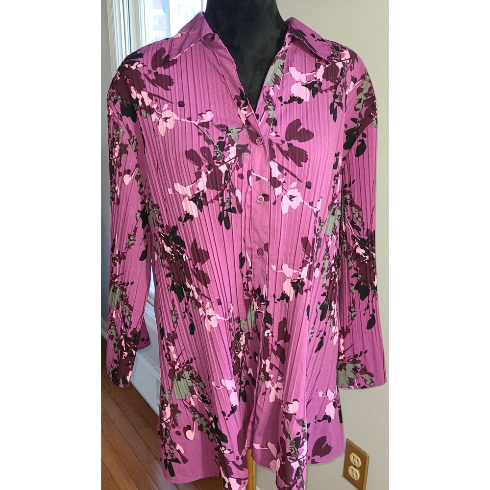 Covington Woman Plus Size 24-26W Pink/Purple Floral Pleated Blouse Tunic